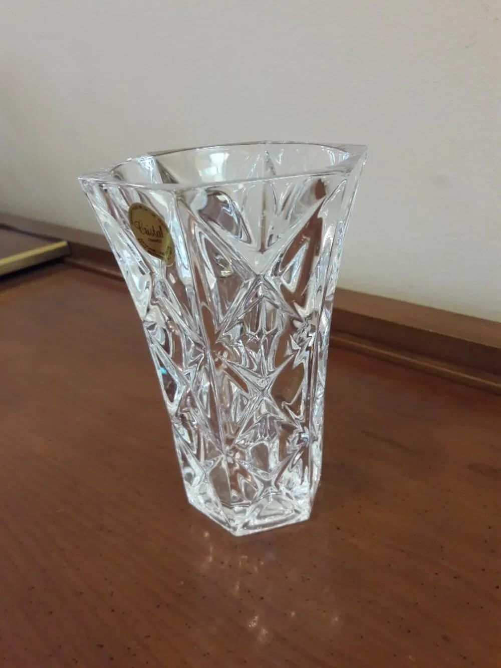 Vintage Cristal France Flower Vase Cross Hatch Pattern